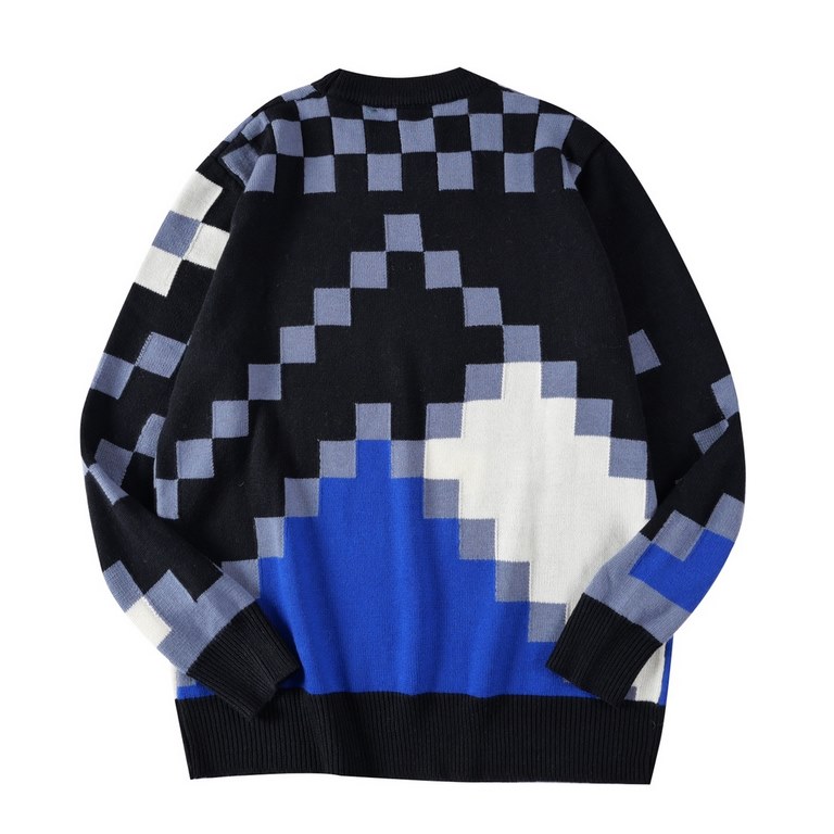 P2601v 2023 new mosaic jacquard wool pullover sweaterUsing a blend of technology 70% wool 30% cotton blend knitting Germany Stoll knitting machine jacquard mosaic checkerboard knitting density close The whole garment 1kg