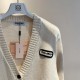 300  (size M25)MIU MIU's hottest cream collegiate knit cardigan this yearSize S M LThe perfect blend of elegance and comfortMiuMiu women's knitted cardigan is made of cotton blend fabric, warm and light, showing elegant 