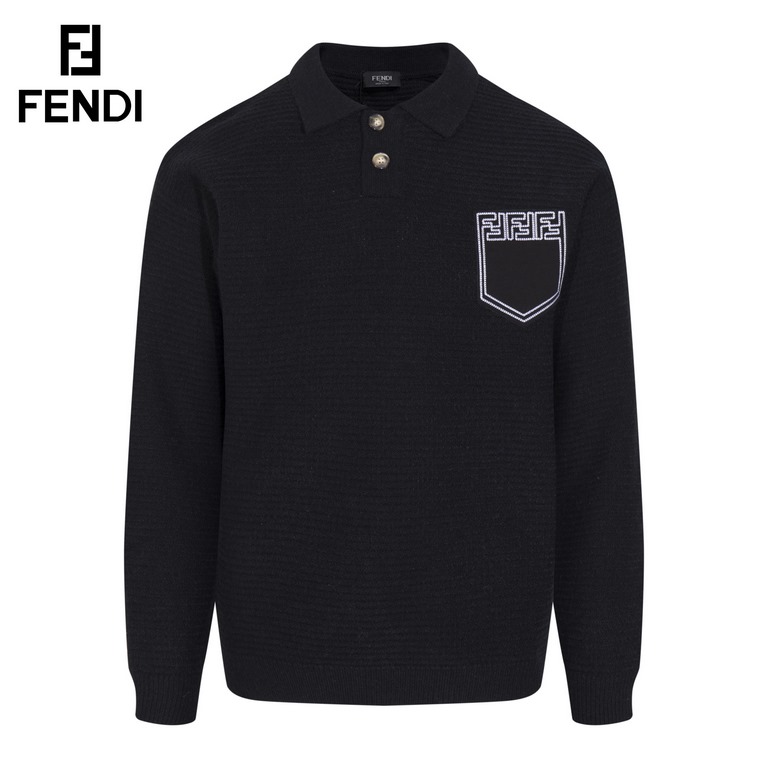 P260, Fendi 23ss latest models of autumn and winter fashion sweater knitted, the top version of the waffle Gertie knitted log0 solid color counter models wool lapel pullover, counter a touch of the same to create the top