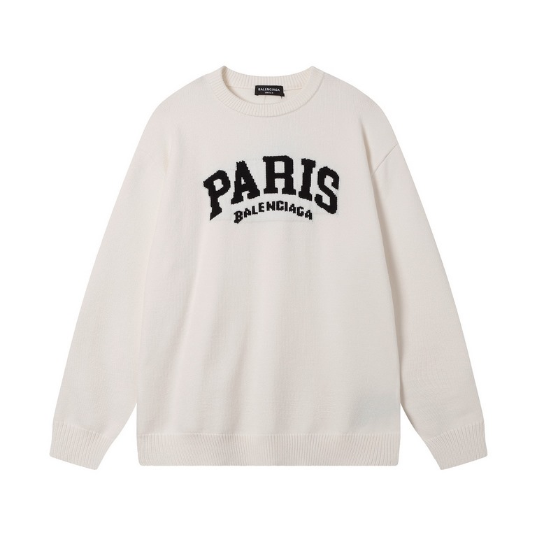 p265 balenciaga balenciaga parisian house sweater knit sweater loose version23ss limited slogan letters jacquard Guest imported sweater fabrics mountain wool raw material yarn 7 needle imported knitting machine manufactu