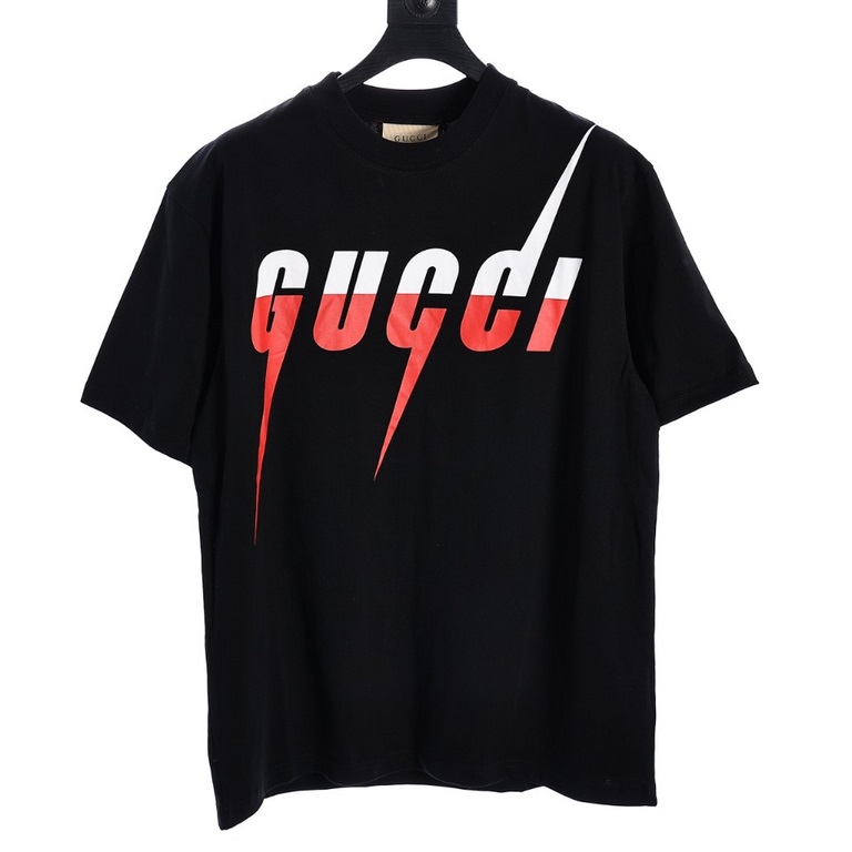 GUCCIGucci Blade Blade Lightning Print Short Sleeve T-ShirtPrinting printing material using safe and environmentally friendly non-toxic baby certified foam material; printing outline clear and clean, with the texture of 