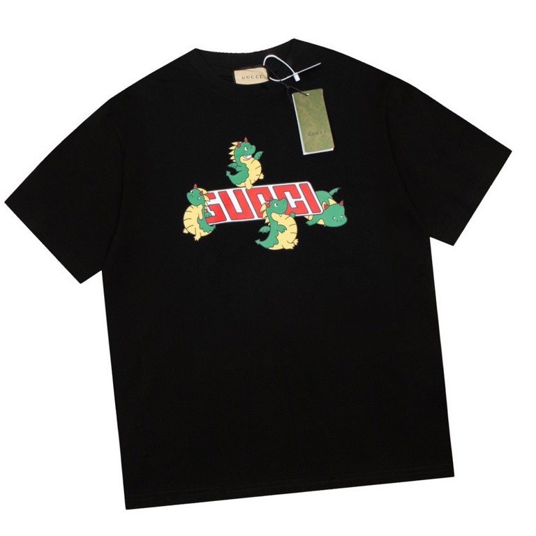 GucciSummer new, the year of the dragon limited to small dinosaurs letters logo print round neck short sleeve T-shirt, the year of the dragon as the theme of auspicious, the front decorated with Gucci the year of the dra