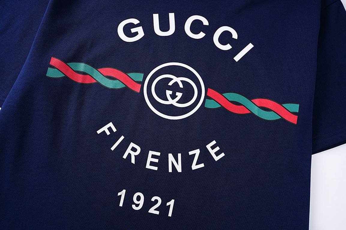 GucciSummer new, 1921 twist letters logo print round neck short sleeve T-shirt, made of customized 250G 32S double yarn long-staple cotton skin feel comfortable texture, three-dimensional, perfect detailing, men and wome