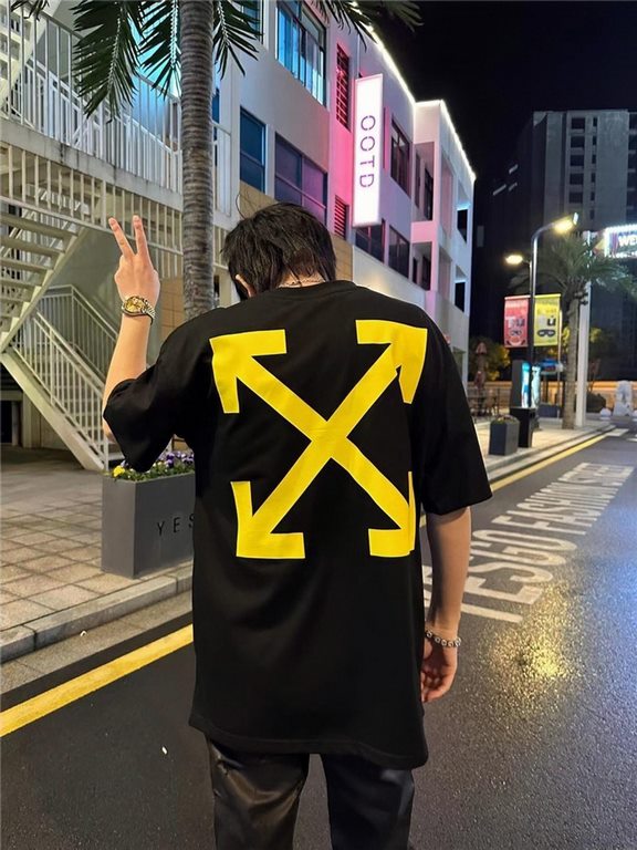 #OFF WHITE CO VIRGIL 23ss Religious Angel Yellow Arrow Print Short Sleeve Upper