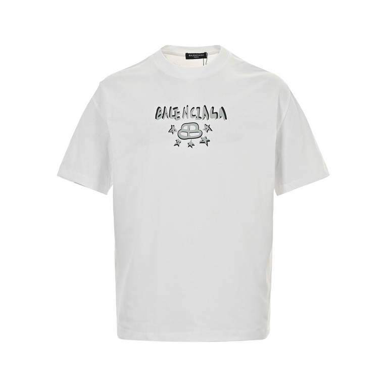 Balenciaga  Balenciaga 24ss Double B Graffiti Letter Print Short SleevesPrinted material is made of safe and environmentally friendly non-toxic baby certified foam; Printed outlines are clear and clean, with the texture 