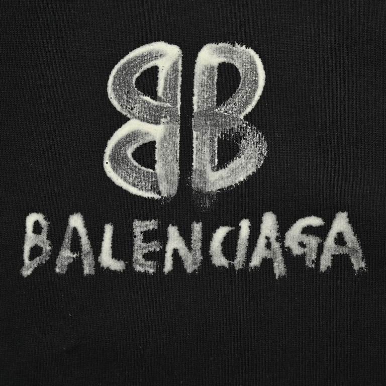 BalenciagaParis House Back Luminous Double B Print Short Sleeve2022 new back double B luminous short sleeves, luminous powder print, absorb light luminous effect, washed pick process, 235 grams double yarn double strand,