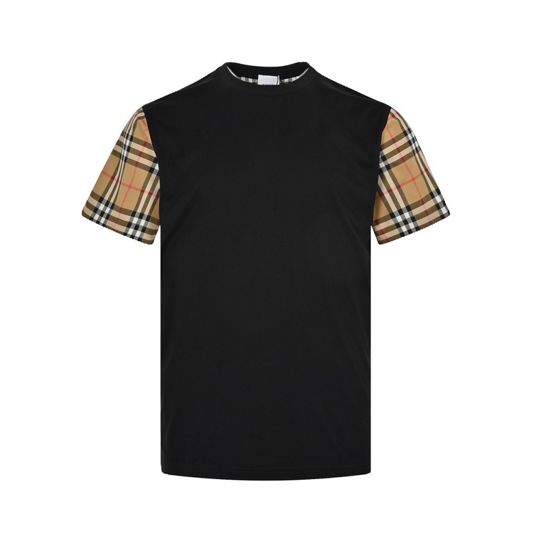 BurberryBurberry Classic Plaid Sleeve Patchwork Short SleeveThe use of 50 double stranded 180g cotton fabrics washed processing sleeves before and after the left and right all artificial check processing according to the