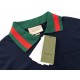 Gucci Gucci 23SS Cavendish fabric 260g red and green striped collar embroidery double G short sleeve polo shirtnavy blueSize XS-L