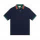 Gucci Gucci 23SS Cavendish fabric 260g red and green striped collar embroidery double G short sleeve polo shirtnavy blueSize XS-L