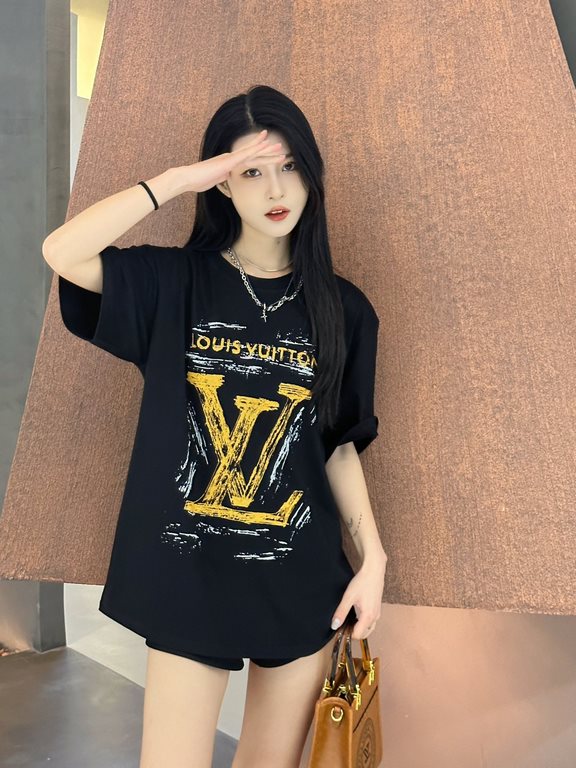 #Louis VuittonLouis Vuitton 24ss Hand Painted Graffiti Large Letter Print Short Sleeve Up