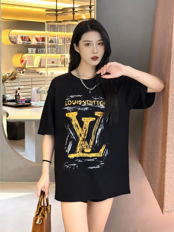 #Louis VuittonLouis Vuitton 24ss Hand Painted Graffiti Large Letter Print Short Sleeve Up