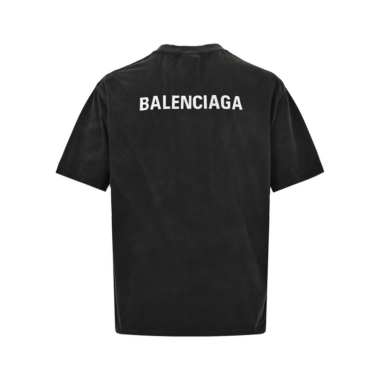 BalenciagaParis House 24ss front and back embroidered logo washed short sleevesHigh quality front and back logo embroidery gradient old short sleeve, cotton double yarn fabric, color contrast dyeing fabric, front and bac