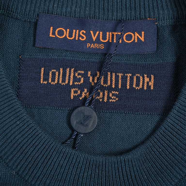 Louis Vuitton 22ss Trumpet Musician Notes Jacquard Knit Short SleevePatterns bursting with musical themes of improvisational color, appliqué weaving pattern on the back depicting the silhouette of a musician playing the 