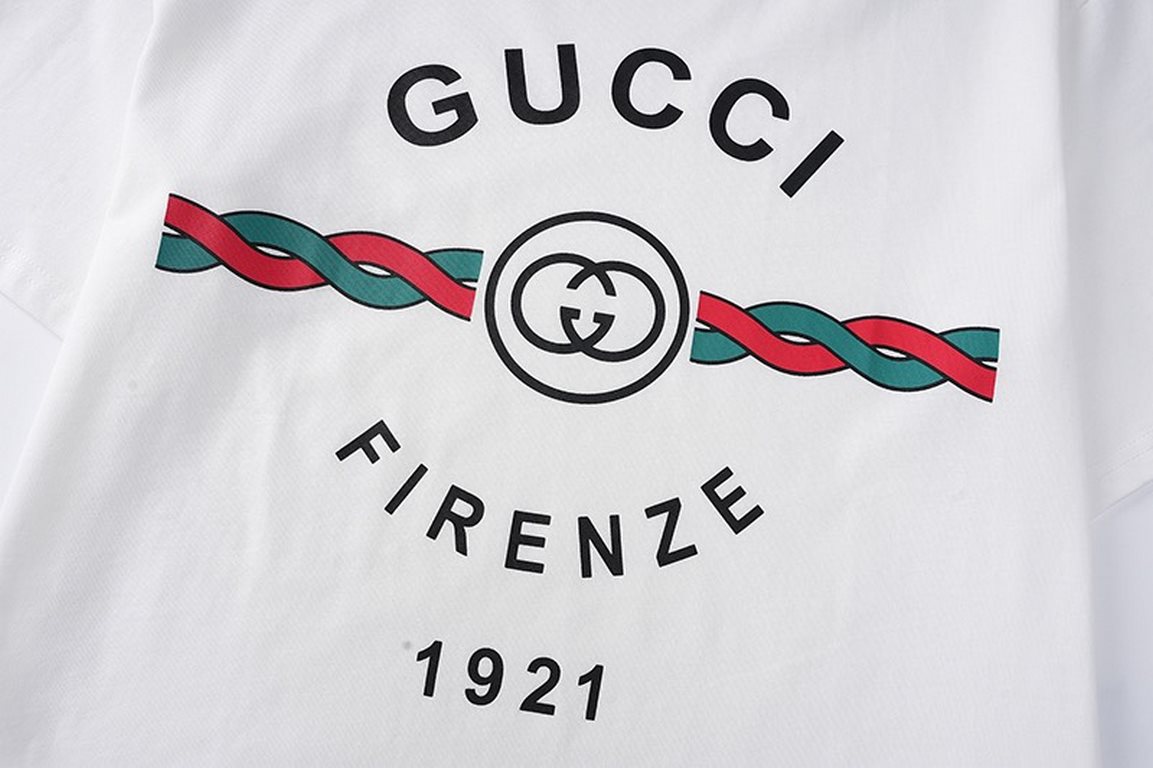 GucciSummer new, 1921 twist letters logo print round neck short sleeve T-shirt, made of customized 250G 32S double yarn long-staple cotton skin feel comfortable texture, three-dimensional, perfect detailing, men and wome