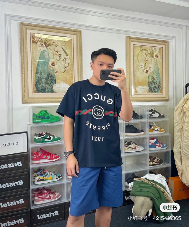 #The upper body effect#GucciSummer new, 1921 twist letters logo print round neck short sleeve T-shirt, made of customized 250G 32S double yarn long-staple cotton skin comfortable texture, full of three-dimensional, perfe