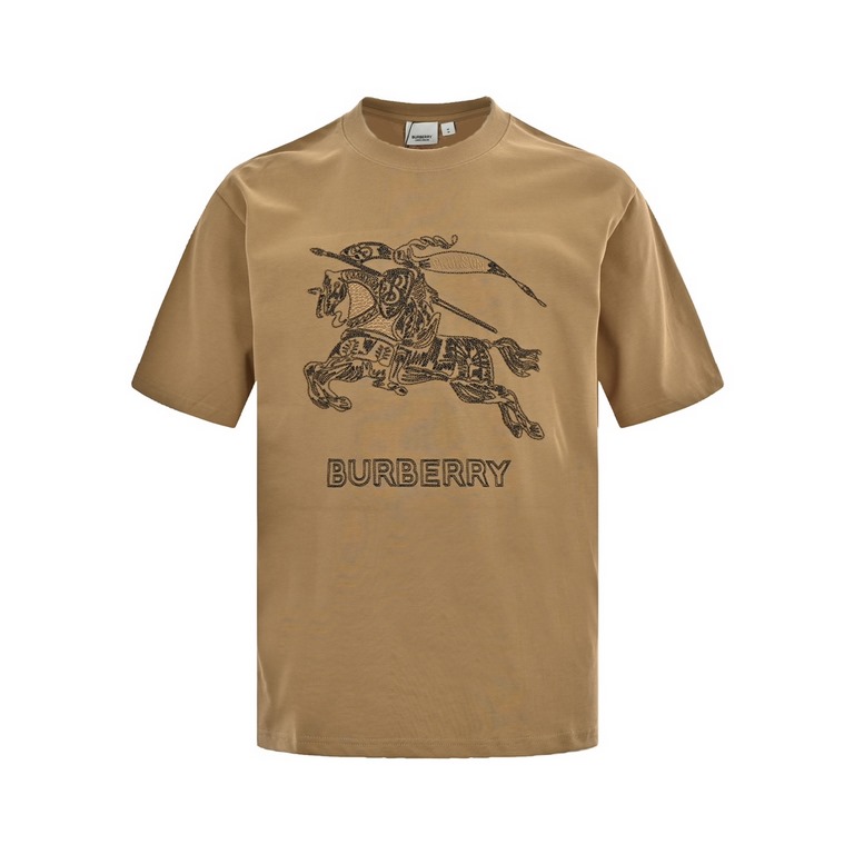 BurberryBurberry 24ss Embroidered Knight Warhorse Short SleeveThe fabric is made of 280g double yarn cotton fabric   2x2 matching thread, custom dyed color after the whole etching treatment.Silky and super-soft treatment