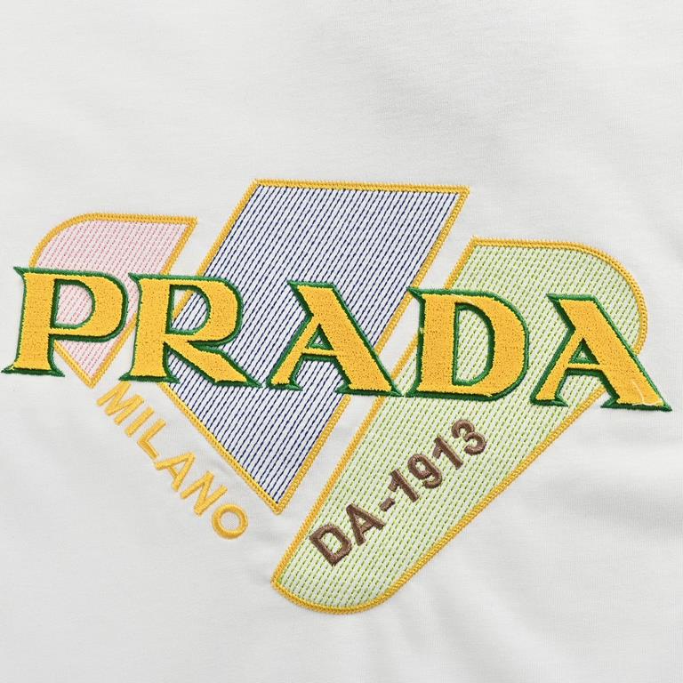 PradaPrada 24ss colorblocking embroidery flocked letters short sleeveChannel boutique recommended, basic versatile simple paragraph short-sleeved TEE Spring and summer latest models, boys and girls four seasons commuting