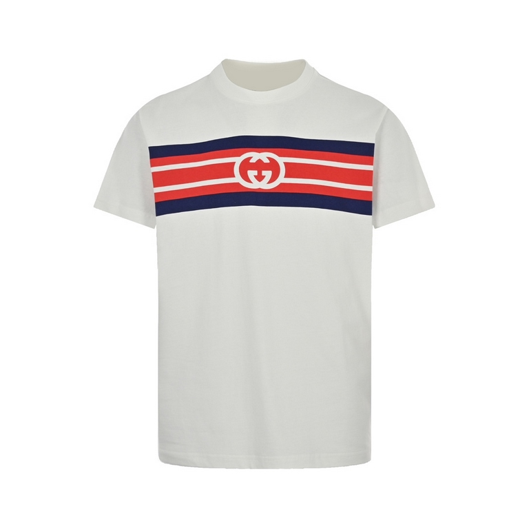 Gucci  Gucci 23ss Double G Interlocking Stripe Print Short SleeveTake inspiration from the prints of the 80s. This short-sleeve cotton jersey T-shirt features a vintage-inspired graphic that utilizes the elongated webbin