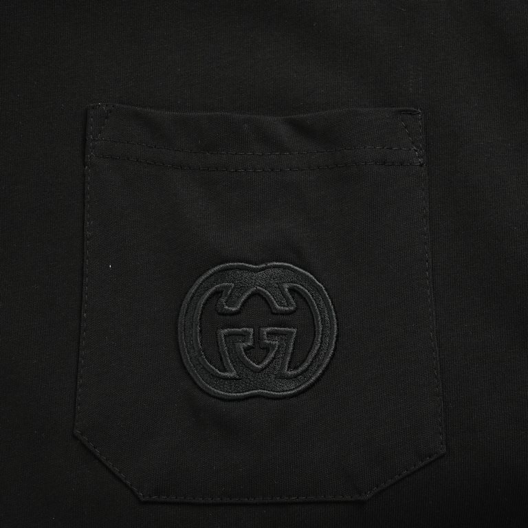 Gucci  Gucci 24ss Pocket Double G Embroidery Short SleeveUsing three-dimensional double G icon, chest pocket decoration logo embroidery process, fixed weave cotton sweater fabric, comfortable and breathable, not easy to 