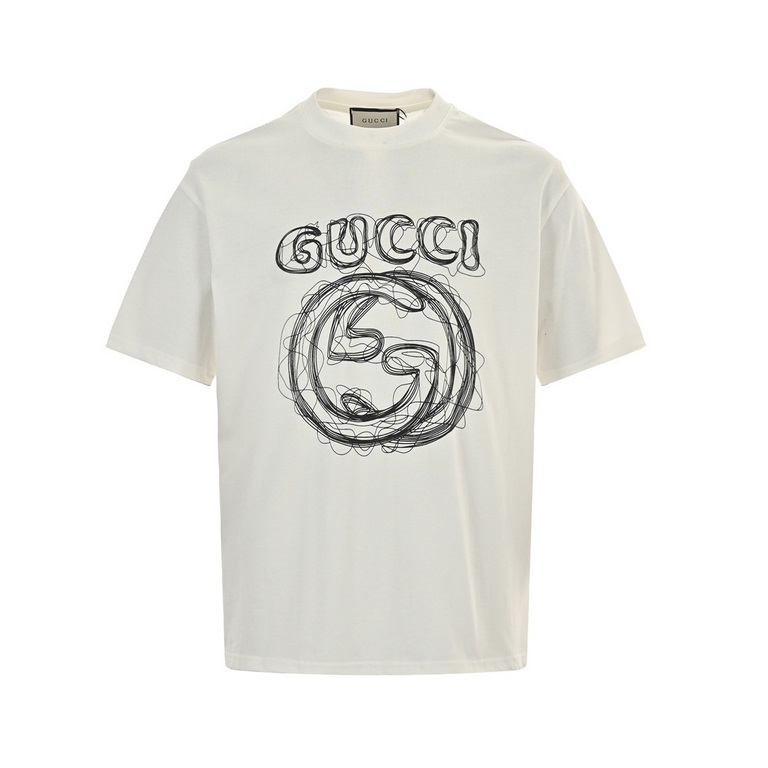 GucciGucci 24ss sketch letters logo print short sleeveGucci new pencil sketch pattern print short sleeve, 280 grams of double yarn fabric, feel super soft and comfortable, the upper body is quite strong and not laquan, t