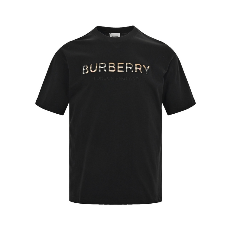 Burberry  Burberry 24ss Check Embossed Letter Short SleeveClassic logo letters LOGO print   embroidery Simple and versatile, loose fit, full of texture . Can be men and women's classic models, basic versatility without l