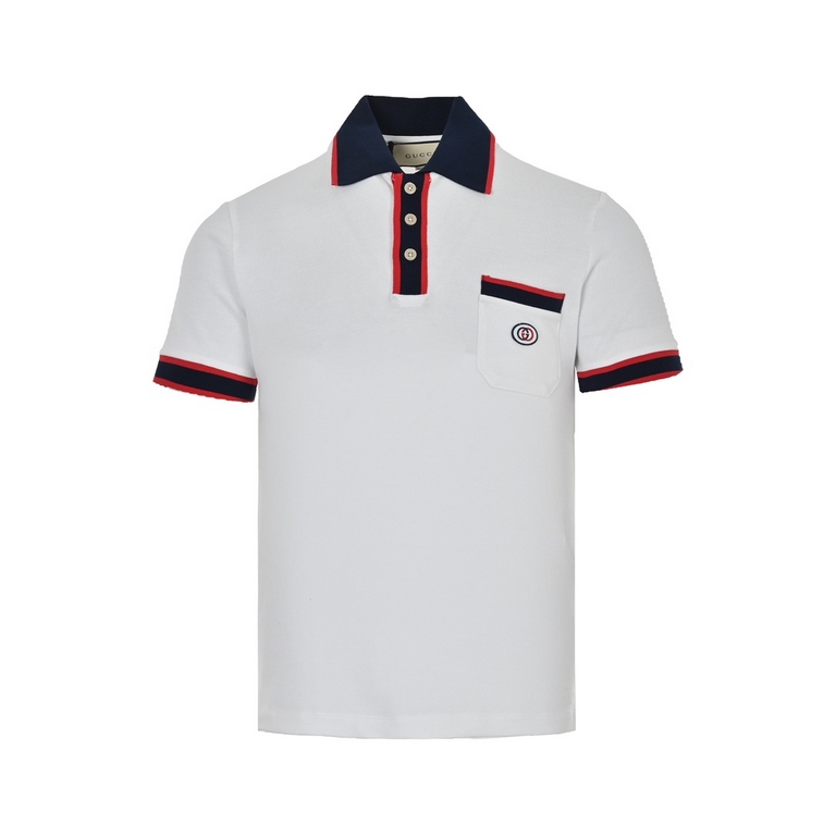 GucciGucci 23ss Classic Pocket Embroidery Double G Polo Short SleeveDouble G small Logo Jodie fabric 230 grams Polo shirt men and women with the same models top replica counter customized fabric breathable and comfortabl