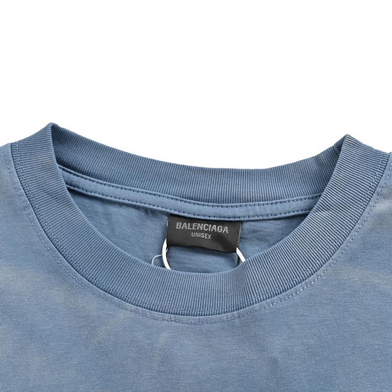 BalenciagaParis House 24ss front and back embroidered logo washed short sleevesHigh quality front and back logo embroidery gradient old short sleeve, cotton double yarn fabric, color contrast dyeing fabric, front and bac