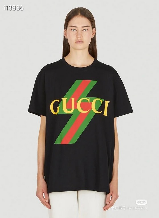 # GucciGucci 23ss Red and Green Lightning Printed Short Sleeve Upper