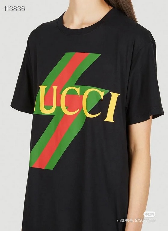 # GucciGucci 23ss Red and Green Lightning Printed Short Sleeve Upper