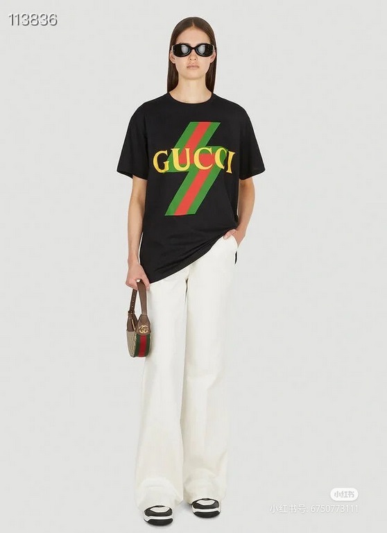 # GucciGucci 23ss Red and Green Lightning Printed Short Sleeve Upper