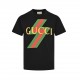 GucciGucci 23ss Red and Green Lightning Print Short Sleeve32 double yarn fabric weight 220 grams of cotton textile density high drape good not easy to deform the thick sense of weaving coupled with tight spinning process