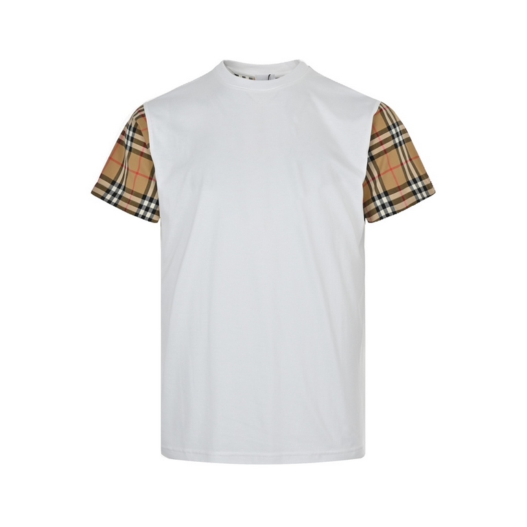 BurberryBurberry Classic Plaid Sleeve Patchwork Short SleeveThe use of 50 double stranded 180g cotton fabrics washed processing sleeves before and after the left and right all artificial check processing according to the