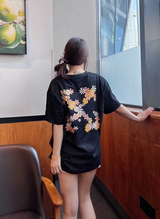 #OFF WHITE CO VIRGIL 24ss Glitter Daisy Arrowhead Print Short Sleeve Upper