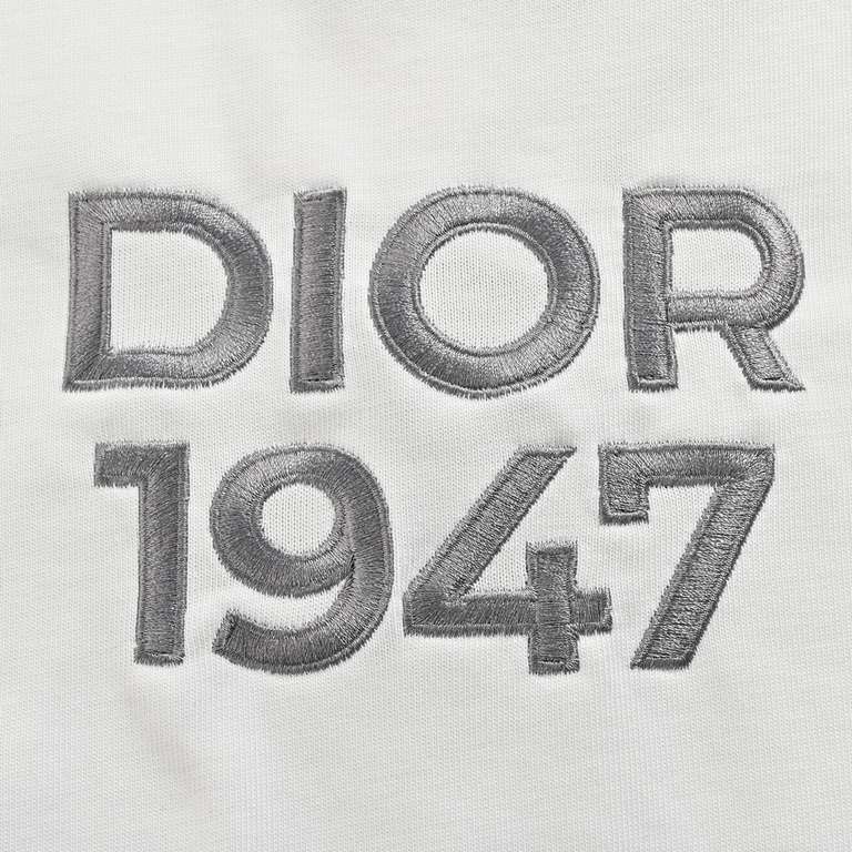 DiorDior 24ss 1947 Embroidery Short Sleeve320 grams of tight plain double yarn large white fabric, supporting 1  1 rib 350 grams, chest 1947 logo embroidery using imported machine letters three-dimensional embroidery, le