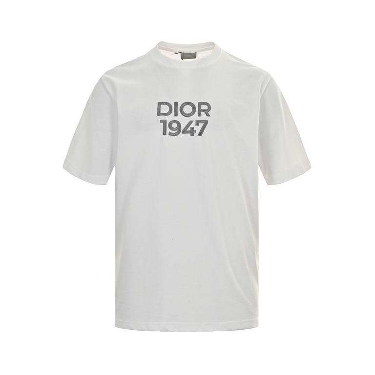 DiorDior 24ss 1947 Embroidery Short Sleeve320 grams of tight plain double yarn large white fabric, supporting 1  1 rib 350 grams, chest 1947 logo embroidery using imported machine letters three-dimensional embroidery, le