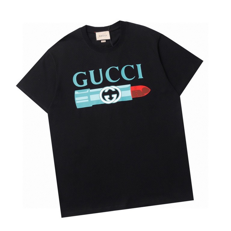 GucciSummer New G Gucci Lipstick Print Round Neck Short Sleeve T-Shirt Heavyweight cotton fabric material High-weight with shaping effect Good moisture wicking and breathability Skin-friendly and comfortable to wear Gela