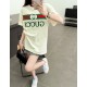 Gucci Gucci Logo Oversized Stylized Embroidered Short Sleeve T-Shirt with Interlocking Buttons-Model's Image