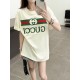 Gucci Gucci Logo Oversized Stylized Embroidered Short Sleeve T-Shirt with Interlocking Buttons-Model's Image