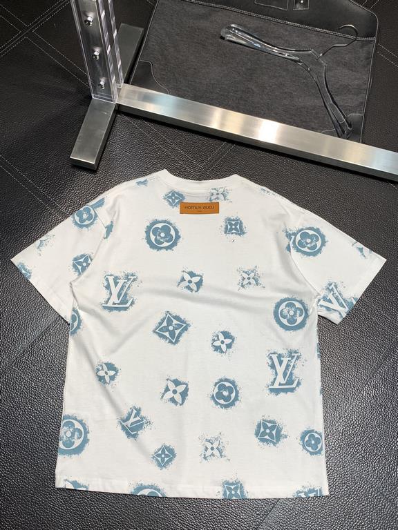 LV Louis Vuitton Exclusive new original single men's casual short sleeve high-end customized high version of the fashion versatile explosive models     imported fabrics logo pattern design on the chest feel ultra-soft an