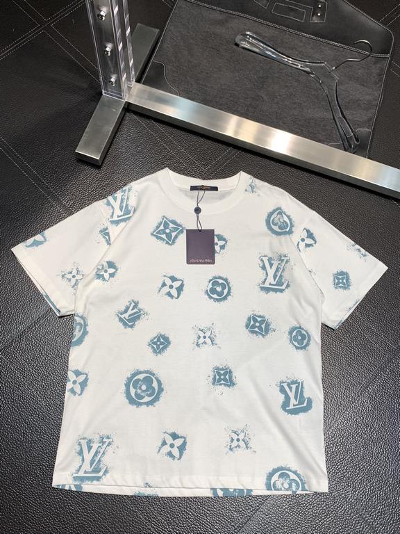 LV Louis Vuitton Exclusive new original single men's casual short sleeve high-end customized high version of the fashion versatile explosive models     imported fabrics logo pattern design on the chest feel ultra-soft an