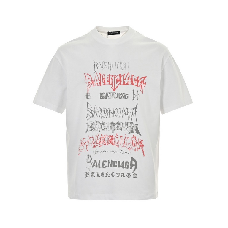 Balenciaga  Balenciaga 24ss Sanskrit Letter Print Short SleeveStandard printing technology, all-round abrasion cotton soft fabric, color contrast fixed dye fabric, ultra-fine flat screen printing process, trendy, fixed d