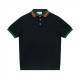 Gucci Gucci 24SS Caviar 260g red and green striped collar embroidered double G short sleeve polo shirtBlack colorSize XS-L