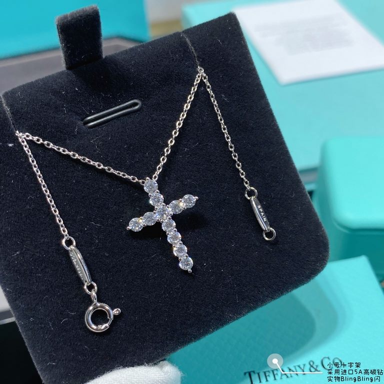 9 2  5  crafted version Tiffany full of diamonds trumpet cross necklace    all kinds of tide tide people netroots fashion Hundreds of matching Goddess   S925 Sterling Silver Tiff big brands with the same paragraph   uniq