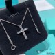 9 2  5  crafted version Tiffany full of diamonds trumpet cross necklace    all kinds of tide tide people netroots fashion Hundreds of matching Goddess   S925 Sterling Silver Tiff big brands with the same paragraph   uniq