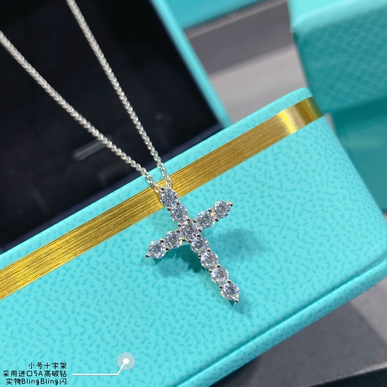 9 2  5  crafted version Tiffany full of diamonds trumpet cross necklace    all kinds of tide tide people netroots fashion Hundreds of matching Goddess   S925 Sterling Silver Tiff big brands with the same paragraph   uniq