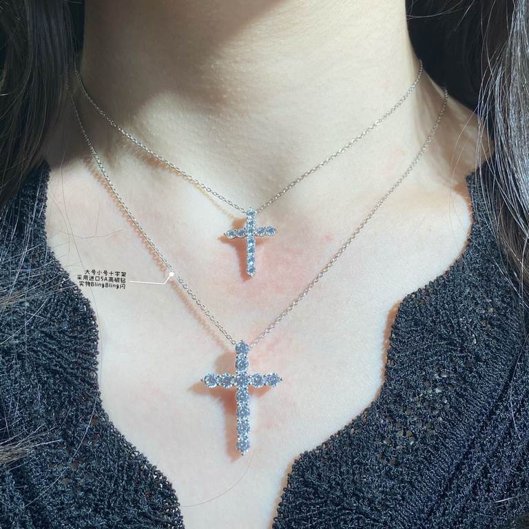 9 2  5  crafted version Tiffany full of diamonds trumpet cross necklace    all kinds of tide tide people netroots fashion Hundreds of matching Goddess   S925 Sterling Silver Tiff big brands with the same paragraph   uniq