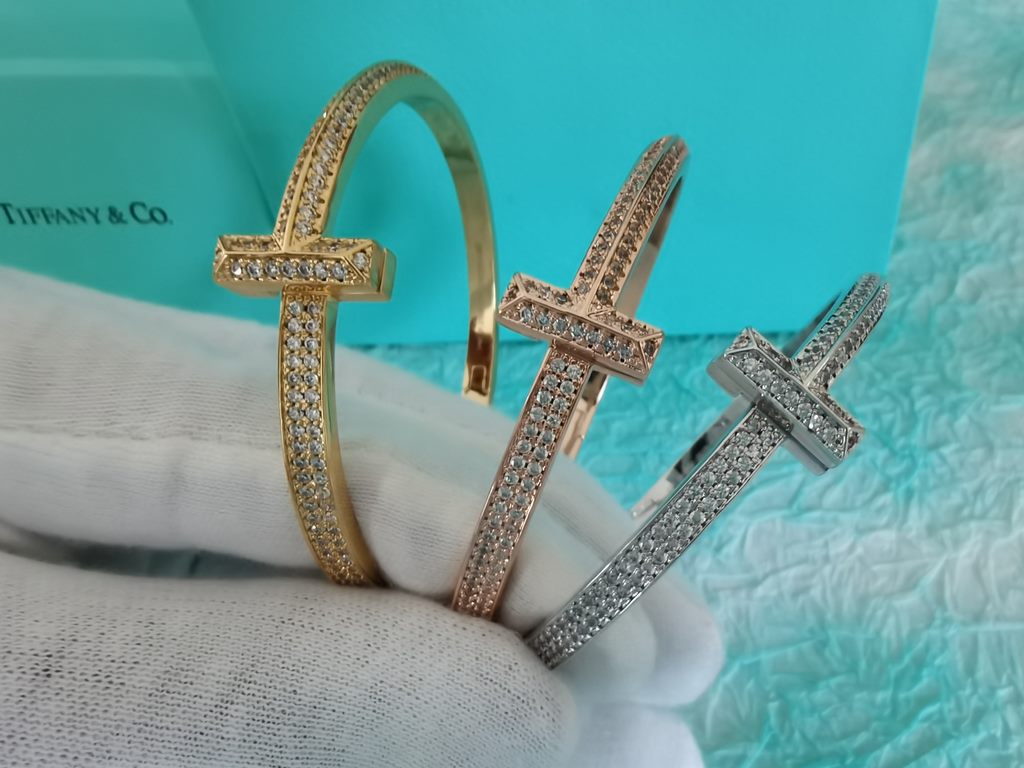 Tiff Tiffany 2020 T1 Series Full Diamonds Bracelet Tiffany Double T Bracelet   Exclusive Premiere High-end Customized Goddesses The same model Designed to show off the delicate elegance and understated blossoming of self