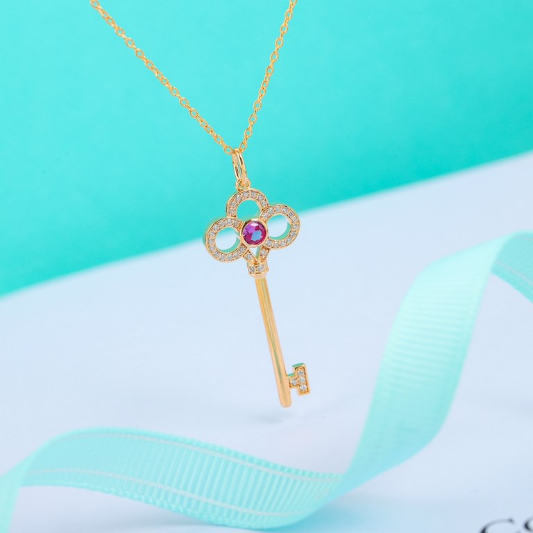 202320   Tiffany's 520 Limited Edition Key Necklace to wear on your chest as a gift to yourself, [925 Sterling Silver , plating 0.3 miked gold Long-lasting color retention can be customized 18K real gold real diamonds] W