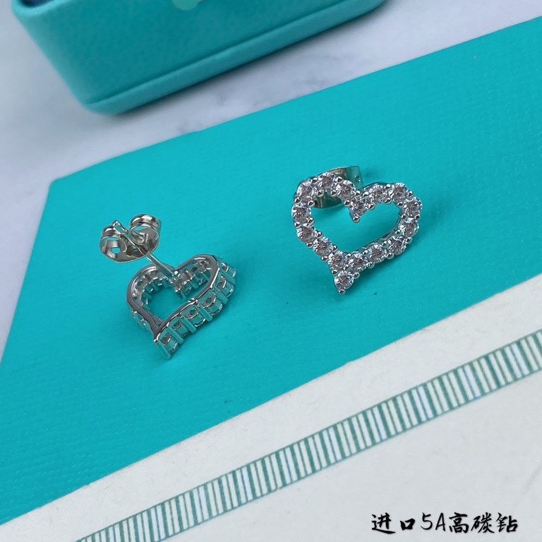 Imported high carbon diamonds 92 5  high version, the blood of the use of 5A high carbon diamonds, Tiffany heart heart earrings customized exclusive fine-cut 160 cutting process Cubic zircon  refractive index ultra-high 