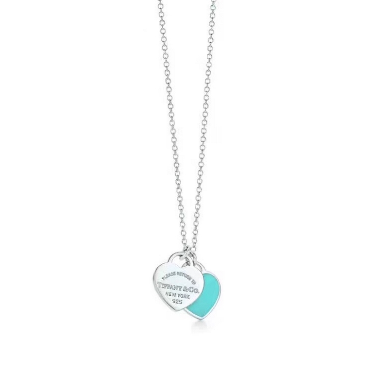 Tiffany  Tiffany Classic Blue Enamel Double Heart Tag Necklace